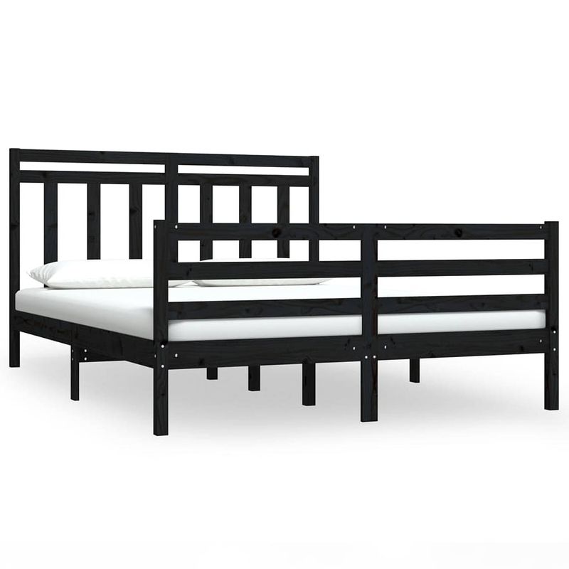 Foto van The living store bed grenenhout - zwart - 195.5 x 125.5 x 69.5 cm - multiplex lattenbodem