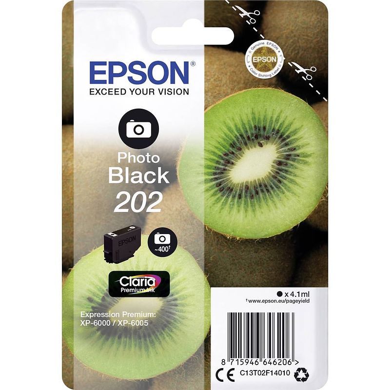 Foto van Epson inktcartridge 202, 400 pagina's, oem c13t02e14010, photo black, zwart