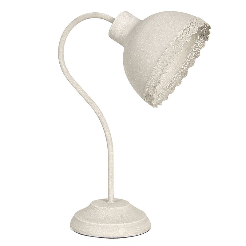 Foto van Clayre & eef bureaulamp 15*25*35 cm e27/max 1*60w creme ijzer, kunststof rond tafellamp creme tafellamp