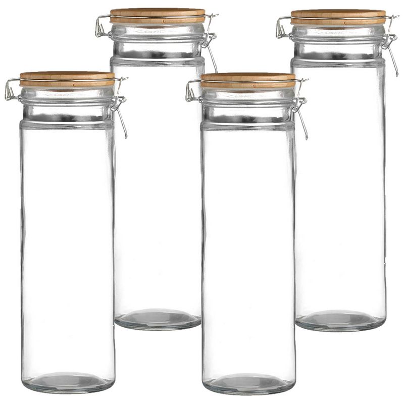 Foto van Urban living voorraadpot/bewaarpot - 4x - 1,9l - glas - met beugelsluiting - bamboe deksel - voorraadpot