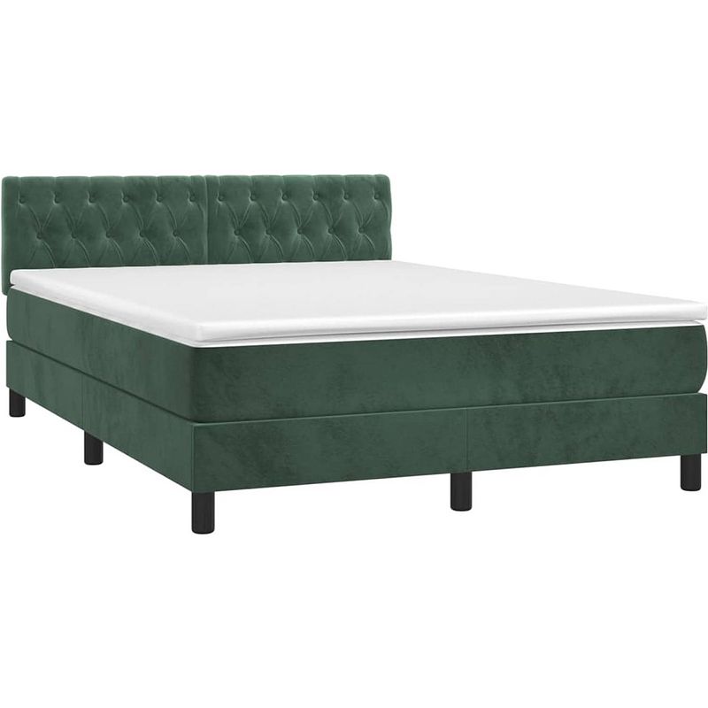 Foto van The living store boxspring - bed - 193 x 144 x 78/88 cm - donkergroen fluweel - hoogte verstelbaar hoofdbord - led