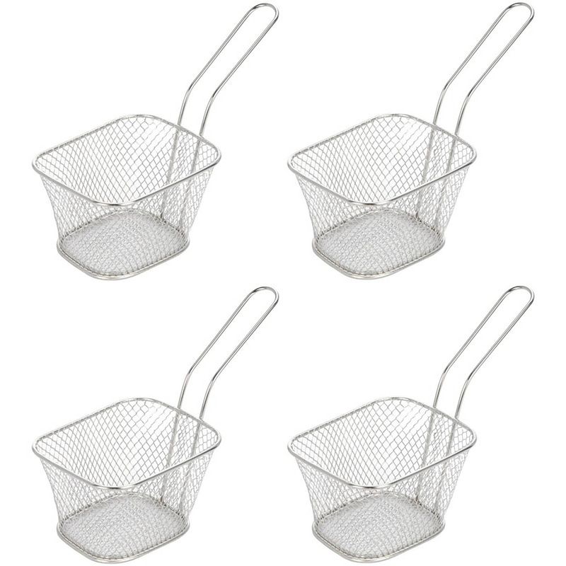 Foto van 4x patat/snack serveermandje/frituurmandje zilver 20 cm - tafeldecoratie - patat/snack serveren in een mandje