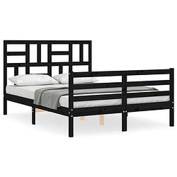 Foto van The living store bedframe massief grenenhout - zwart - 205.5 x 125.5 x 104 cm - multiplex lattenbodem