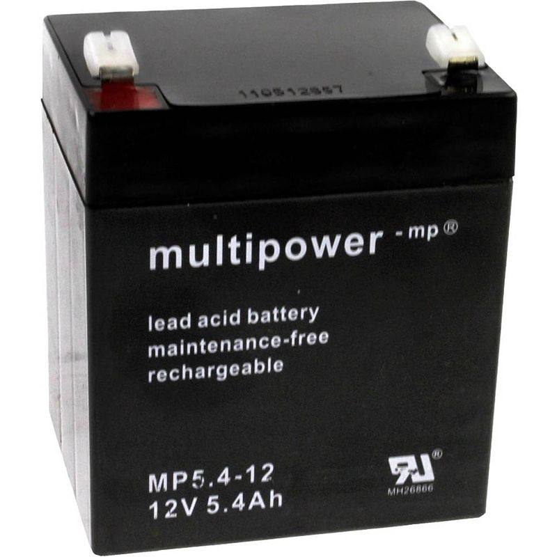 Foto van Multipower pb-12-5,4-4,8 loodaccu 12 v 5.4 ah loodvlies (agm) (b x h x d) 90 x 107 x 70 mm kabelschoen 4.8 mm onderhoudsvrij, geringe zelfontlading