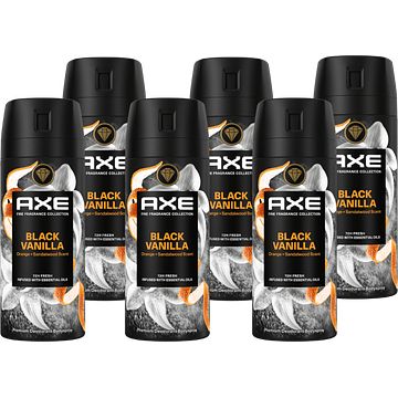 Foto van Axe deodorant bodyspray black vanilla 6x150ml aanbieding bij jumbo | 30% korting