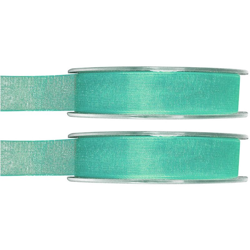 Foto van 2x hobby/decoratie mintgroene organza sierlinten 1,5 cm/15 mm x 20 meter - cadeaulinten