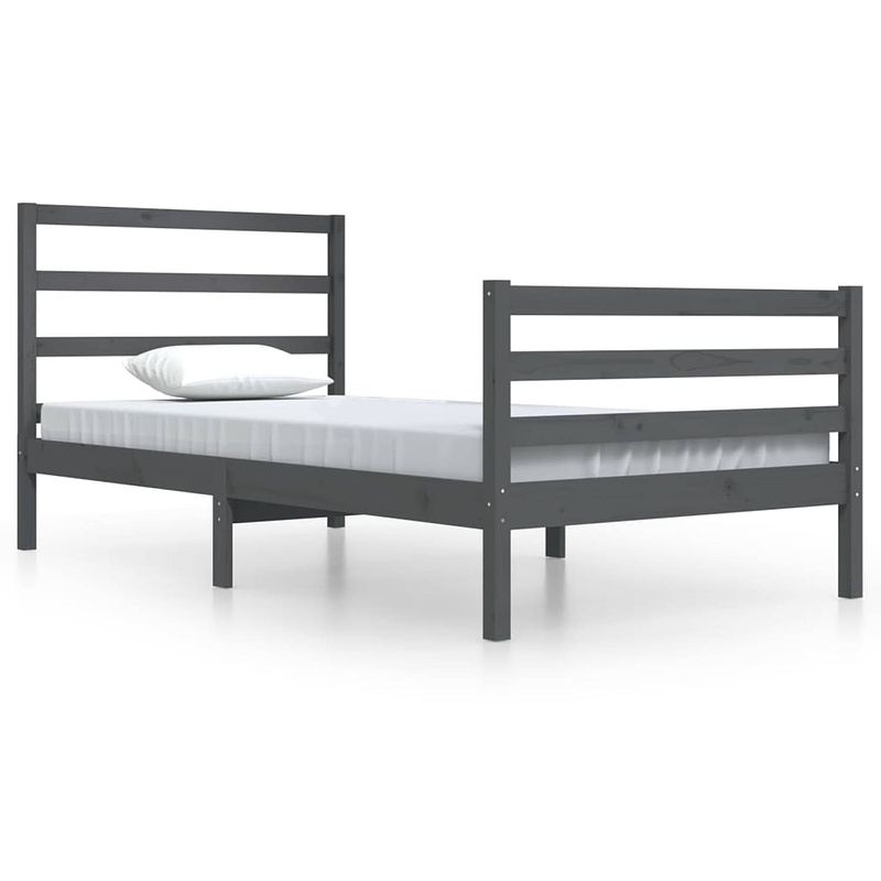 Foto van The living store houten bedframe - tijdloos - bed - afmeting- 100 x 200 cm - kleur- grijs