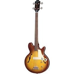 Foto van Epiphone jack casady fretless bass aged royal tan semi-akoestische fretloze basgitaar met premium gigbag