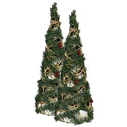 Foto van 2x stuks kerstverlichting figuren led kegel kerstbomen draad/groen 40 cm 20 leds - kerstverlichting figuur