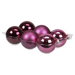 Foto van 6x stuks glazen kerstballen cherry roze (heather) 8 cm mat/glans - kerstbal