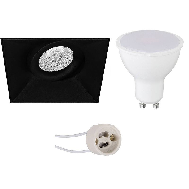 Foto van Led spot set - pragmi nivas pro - gu10 fitting - inbouw vierkant - mat zwart - 6w - natuurlijk wit 4200k - trimless -