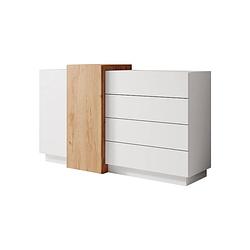 Foto van Meubella dressoir three - wit - eiken - 160 cm