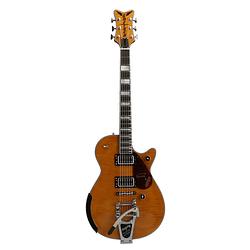 Foto van Gretsch g6134tfm-nh nigel hendroff signature penguin amber flame elektrische gitaar met koffer