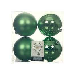 Foto van 4x stuks kunststof kerstballen groen 10 cm glans/mat - kerstbal