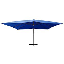 Foto van The living store zweefparasol azuurblauw 400x300 cm - uv-beschermend polyester - massief hardhouten frame