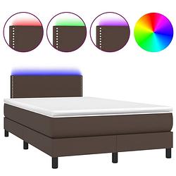 Foto van Infiori boxspring met matras en led kunstleer bruin 120x200 cm