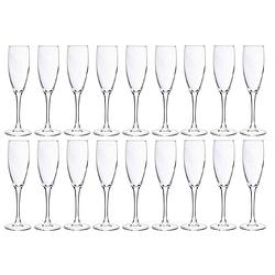 Foto van 18x champagneglazen/flutes 190 ml - 19 cl - champagne glazen - champagne drinken - champagneglazen van glas