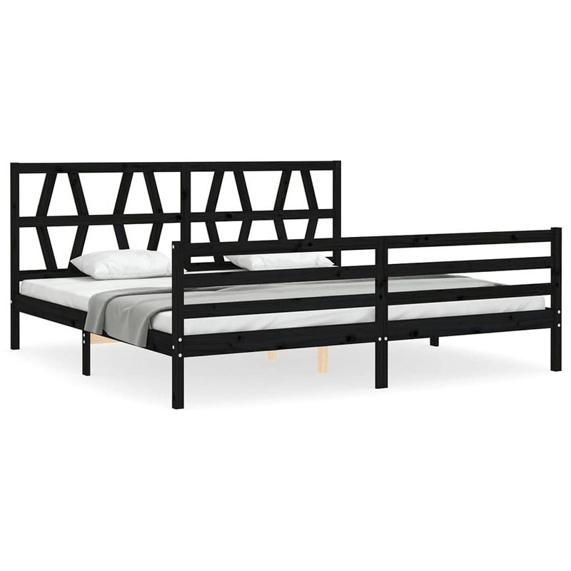 Foto van The living store bedframe grenenhout - zwart - 205.5 x 185.5 x 100 cm - multiplex lattenbodem