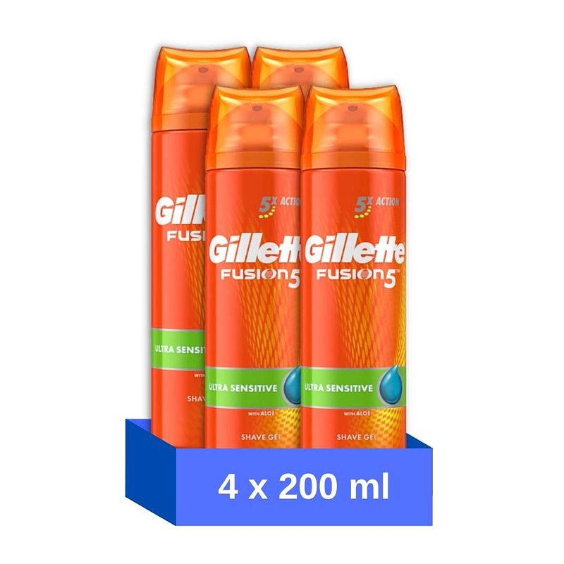 Foto van Gillette scheergel fusion5 - ultra sensitive - 200 ml - 4 stuks