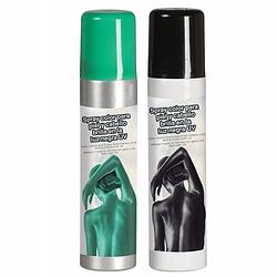 Foto van Guirca haarspray/bodypaint spray - 2x kleuren - groen en zwart - 75 ml - verkleedhaarkleuring
