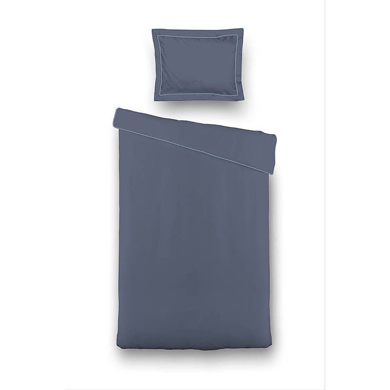 Foto van Luna bedding uni piping dekbedovertrek kleur: donkerblauw, 1-persoons (140 x 220 cm + 1 kussensloop) dekbedovertrek