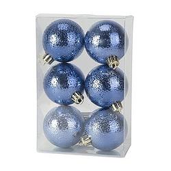 Foto van 6x kunststof kerstballen cirkel motief donkerblauw 6 cm kerstboom versiering/decoratie - kerstbal