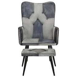 Foto van The living store loungefauteuil met voetenbank - grijs - 55x43x97cm - echt leer