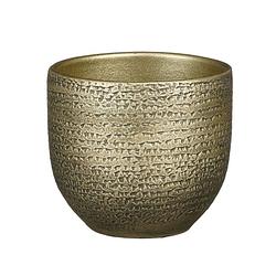 Foto van Plantenpot/bloempot carrie terracotta goud met flakes patroon - d14/h12 cm - plantenpotten