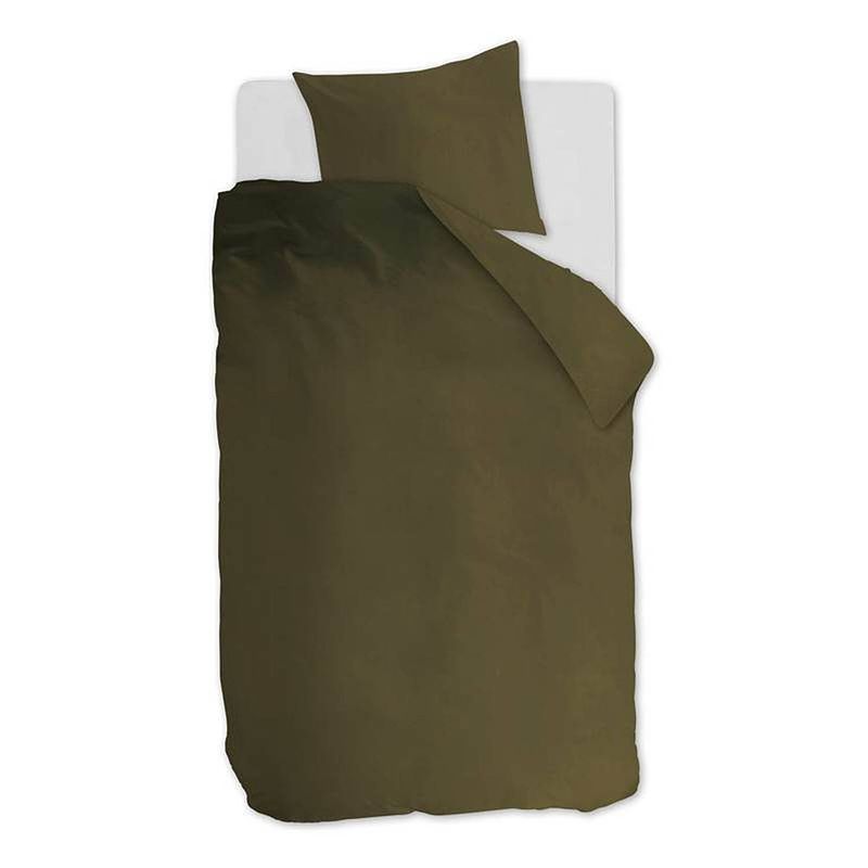 Foto van Ambiante cotton uni dekbedovertrek - 1-persoons (140x200/220 cm + 1 sloop) - katoen - olive green