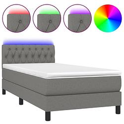 Foto van The living store boxspring bed - donkergrijs - 203 x 100 x 78/88 cm - verstelbaar hoofdbord - led-verlichting -