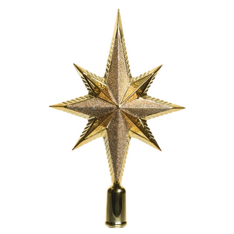 Foto van Kunststof glitter ster piek/kerstboom topper goud 25,5 cm - kerstboompieken