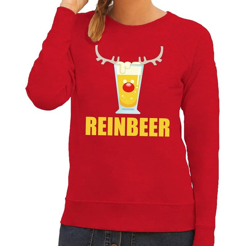 Foto van Foute kersttrui / sweater reinbeer rood voor dames - kersttruien xs (34)