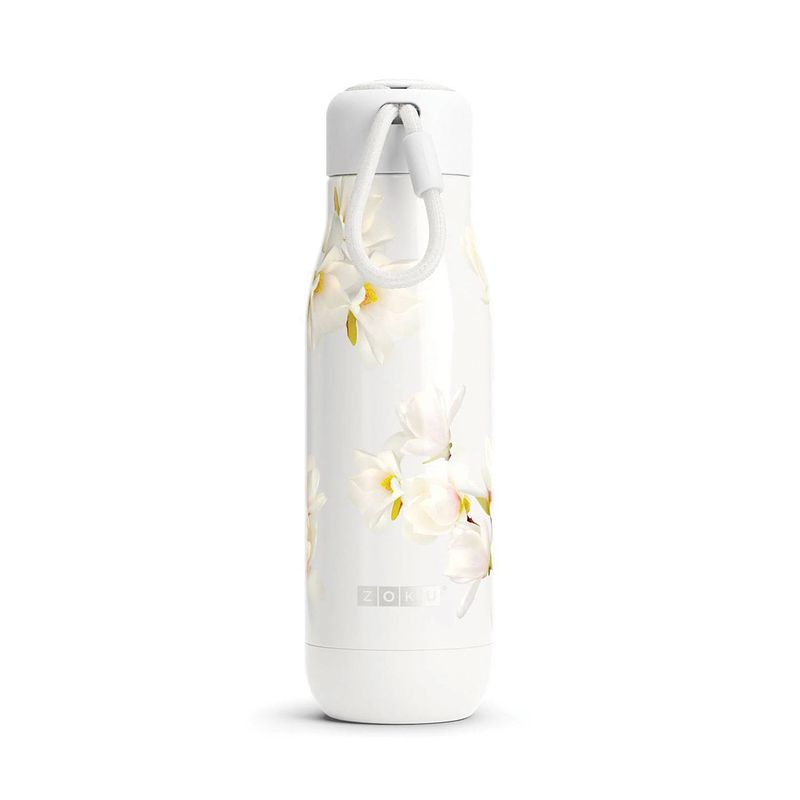Foto van Zoku - thermosfles rvs, 500 ml, wit bloem design- zoku hydration