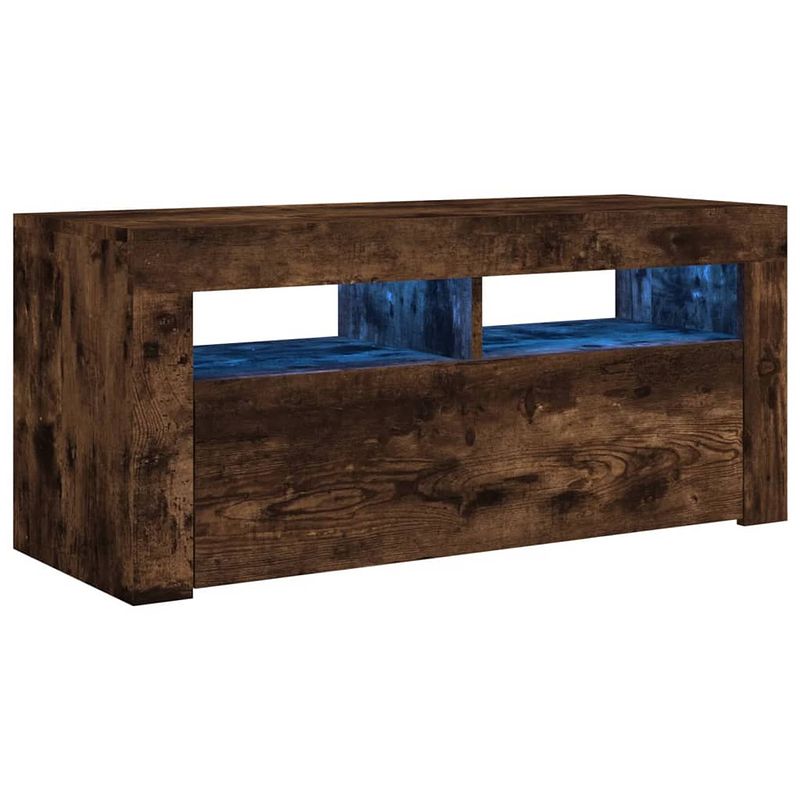 Foto van The living store tv-meubel met led-verlichting - gerookt eiken - 90 x 35 x 40 cm - bewerkt hout