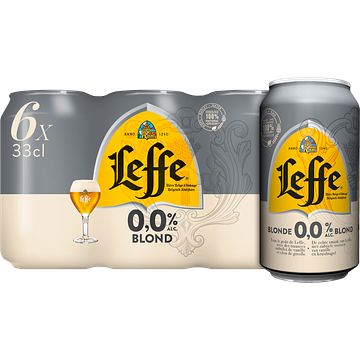 Foto van 1+1 gratis | leffe belgisch abdijbier blond 0,0% blikken 6 x 330ml aanbieding bij jumbo