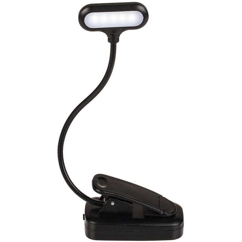 Foto van Leeslamp/bureaulamp led met klem oplaadbaar zwart 28 cm - bureaulampen