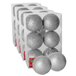 Foto van 24x stuks kerstballen zilver glitters kunststof 4 cm - kerstbal