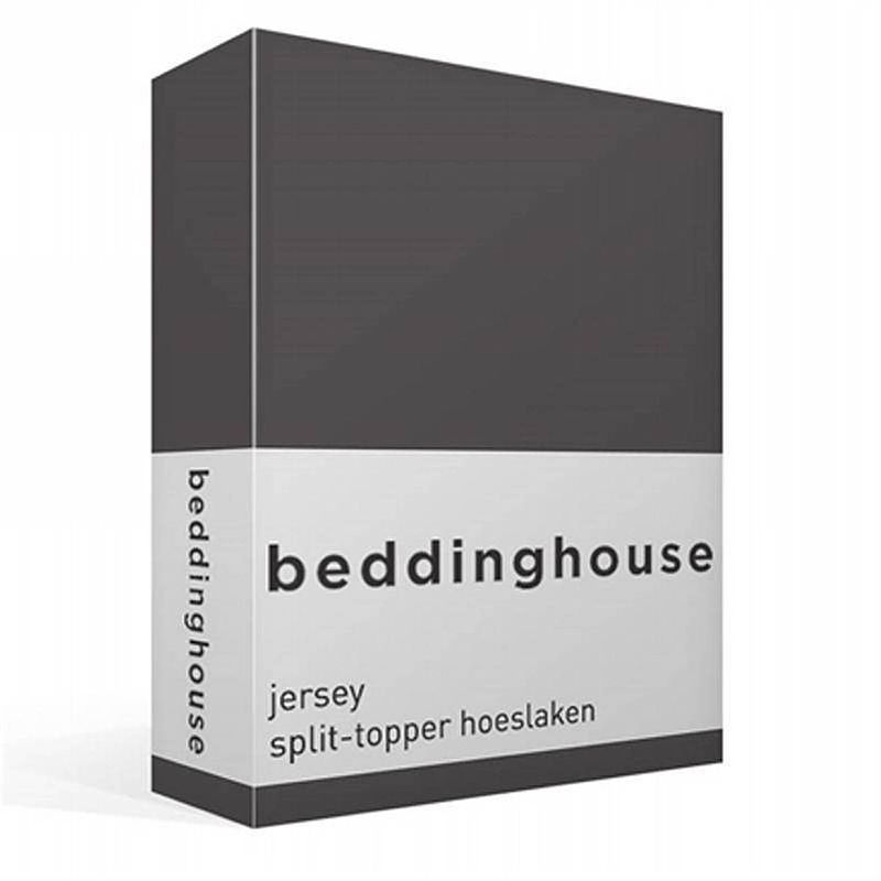 Foto van Beddinghouse jersey split-topper hoeslaken - 100% gebreide jersey katoen - lits-jumeaux (180x200/220 cm) - anthracite