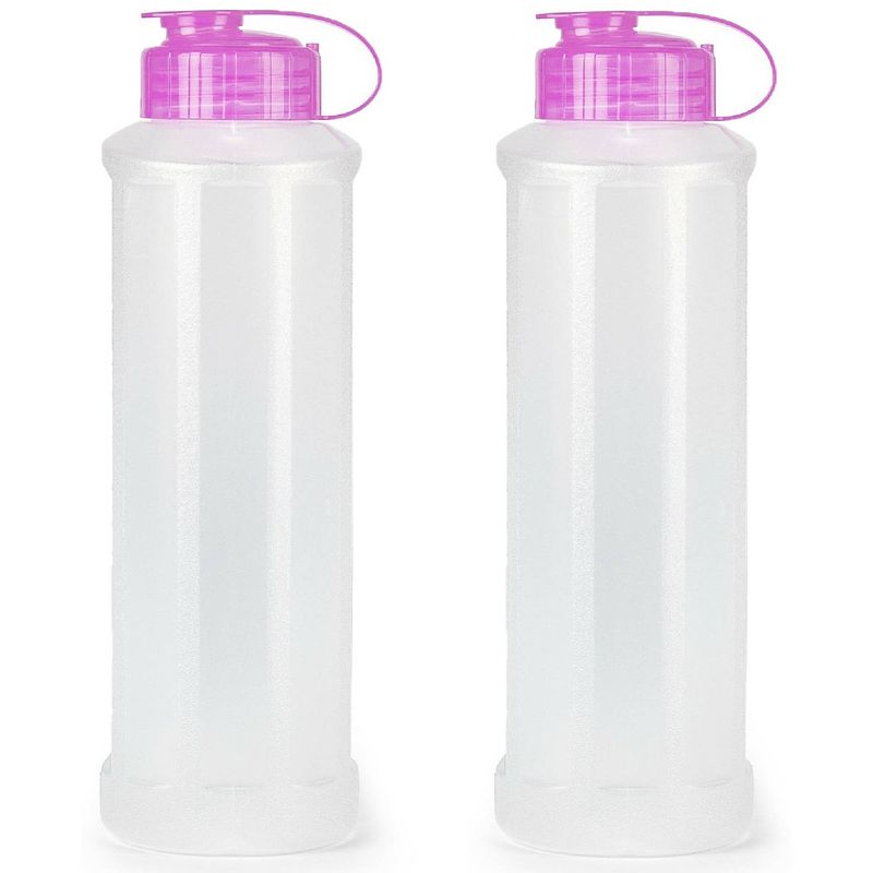 Foto van Drinkfles/waterfles/bidon - 2x - 1600 ml - transparant/roze - kunststof - drinkflessen