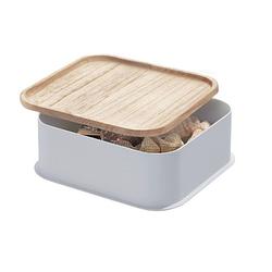 Foto van Idesign - opbergbox met deksel, 21.3 x 21.3 x 7.6 cm, paulownia hout, grijs - idesign eco storage