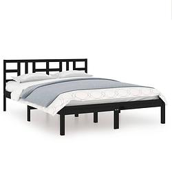 Foto van The living store massief grenenhouten bedframe - zwart - 205.5 x 165.5 x 31 cm - multiplex lattenbodem