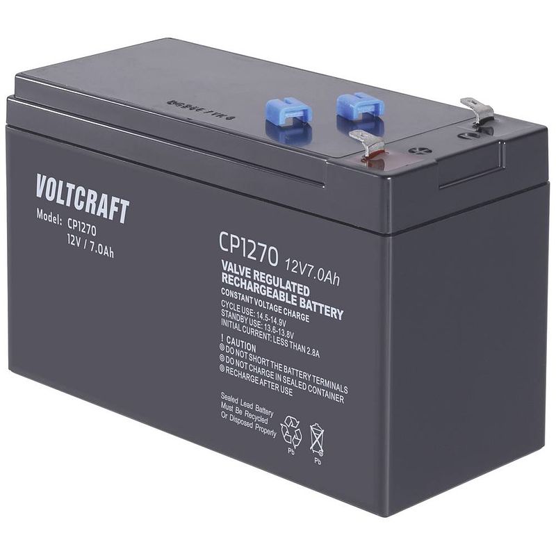 Foto van Voltcraft ce12v/7ah loodaccu 12 v 7 ah loodvlies (agm) (b x h x d) 151 x 100 x 65 mm kabelschoen 4.8 mm onderhoudsvrij