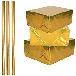 Foto van 3x rollen inpakpapier / cadeaufolie metallic goud 200 x 70 cm - kadofolie / cadeaupapier