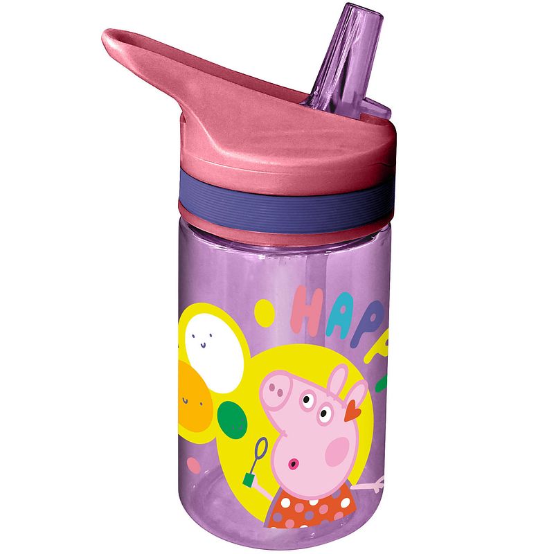 Foto van Peppa pig drinkfles/drinkbeker/bidon met drinktuitje - roze - kunststof - 400 ml - schoolbekers