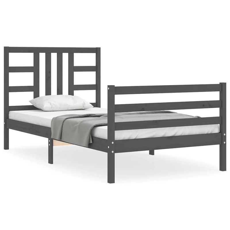 Foto van The living store grenenhouten bedframe - grijs - 205.5 x 105.5 x 100 cm - multiplex lattenbodem