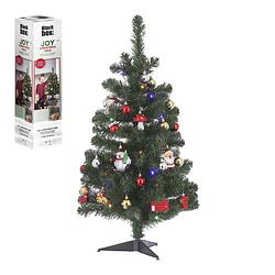 Foto van Complete kunst kerstboom/kunstboom met versiering en verlichting 90 cm - kunstkerstboom