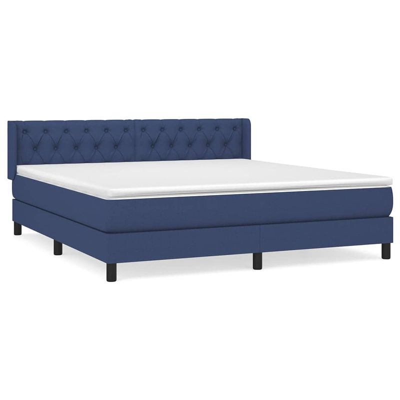 Foto van The living store boxspringbed - blauw - 203x163x78/88 cm - pocketvering matras