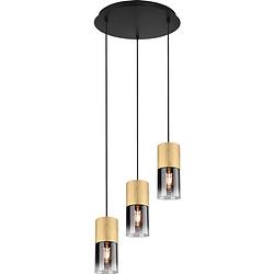 Foto van Led hanglamp - trion roba - e27 fitting - 3-lichts - rond - mat goud - aluminium