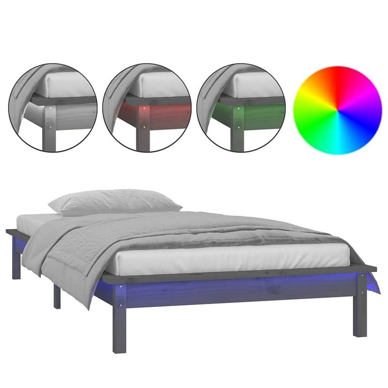 Foto van The living store bedframe grenenhout - led-verlichting - 212 x 101.5 x 26 cm - grijs