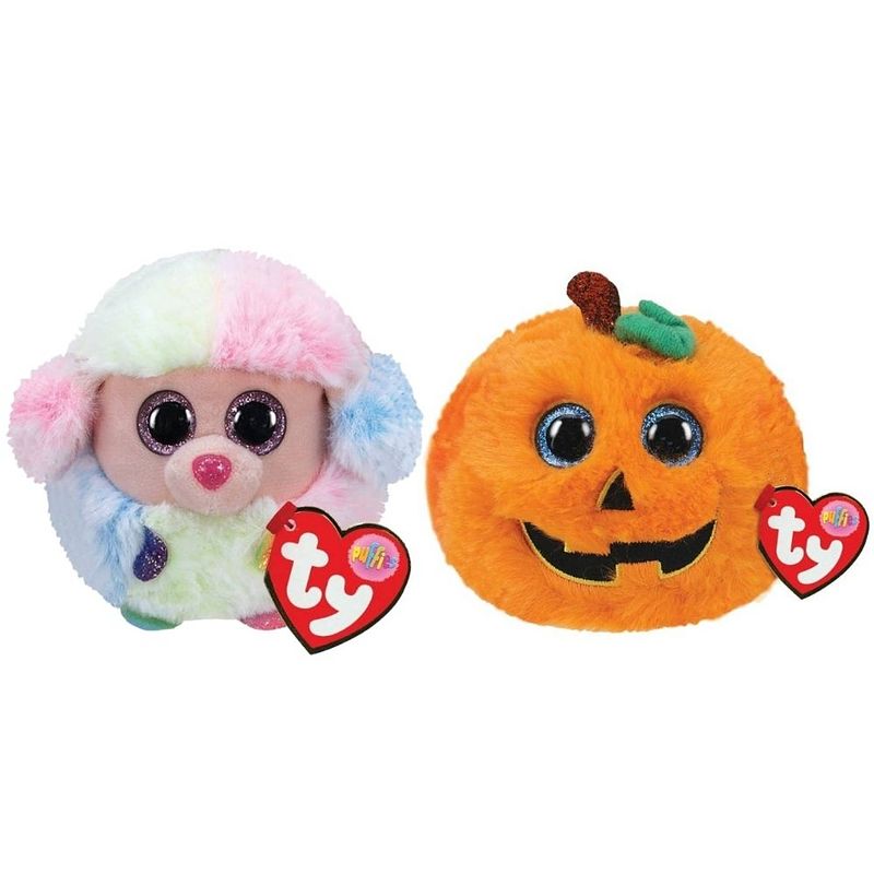 Foto van Ty - knuffel - teeny puffies - rainbow poodle & halloween pumpkin